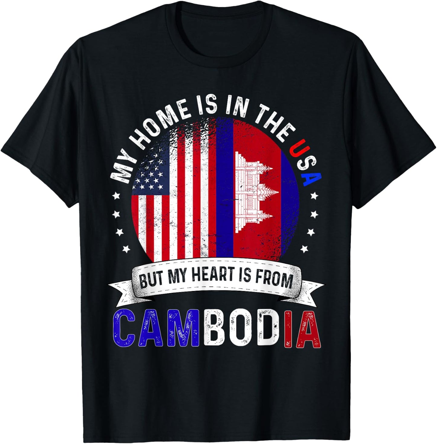 Cambodian American Patriot Heart is from Cambodia Flag T-Shirt - T-Shirt | Black