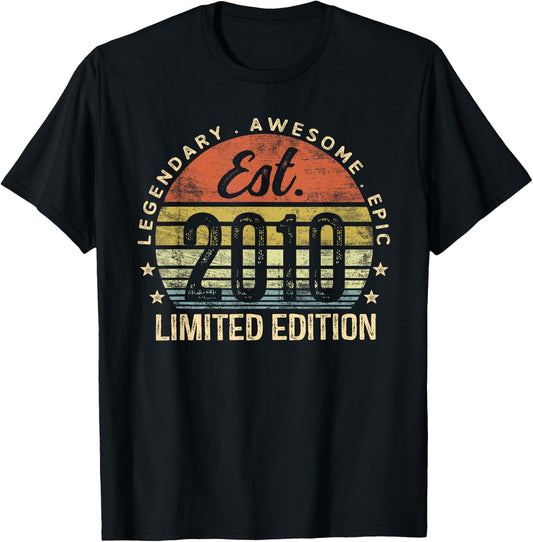 Est 2010 Limited Edition 15th Birthday Gifts 15 Year Old T-Shirt - T-Shirt | Black