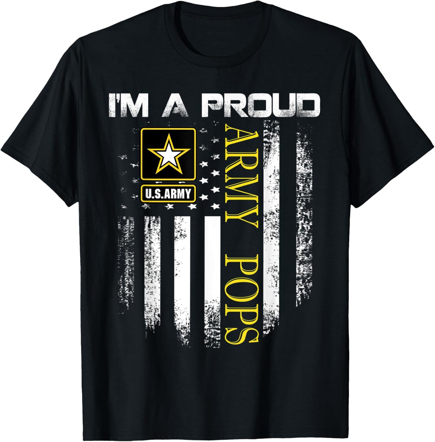 Vintage I'm A Proud Army Pops With American Flag Gift T-Shirt - T-Shirt | Black