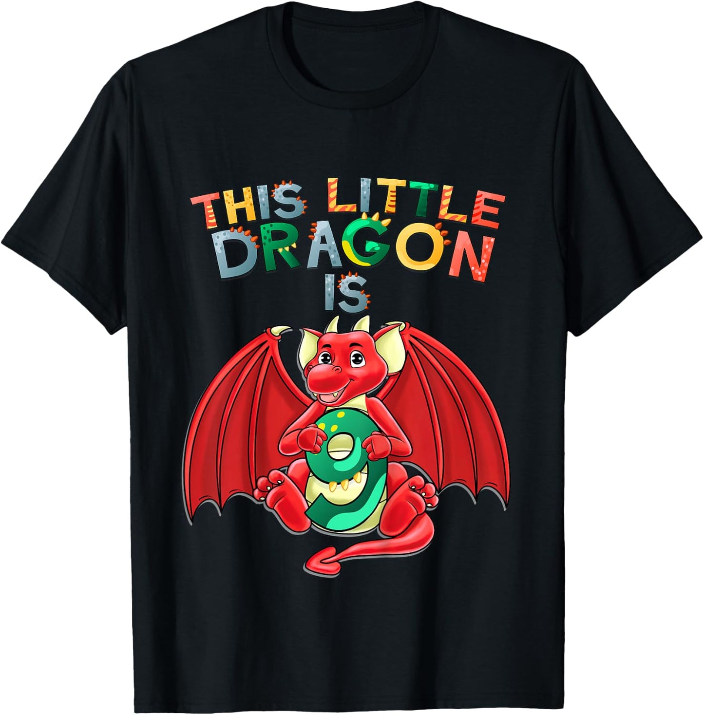 Kids This Little Dragon Is 9 Dragon 9th Birthday 9 Year Old Boy T-Shirt - T-Shirt | Black
