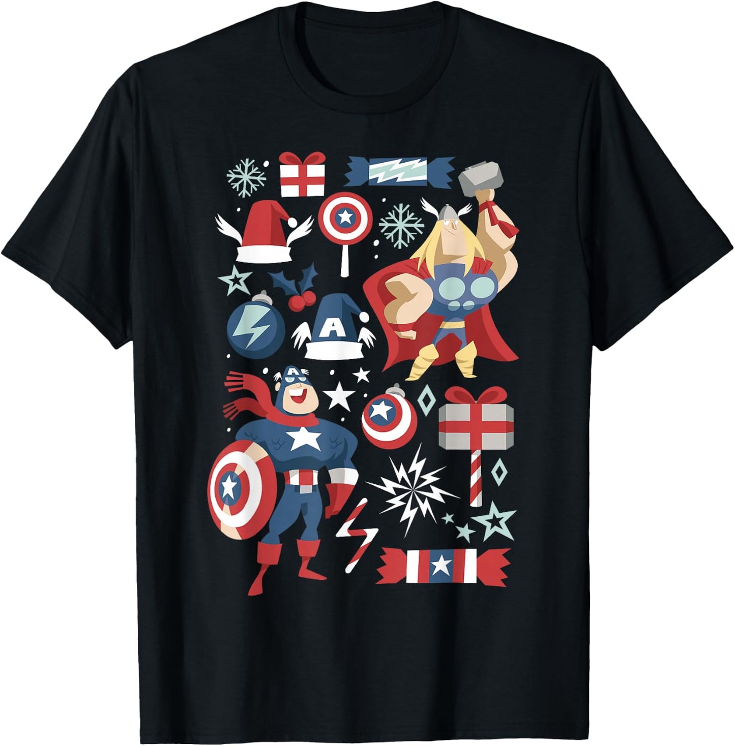 Marvel Thor Captain America Holiday Mashup Christmas T-Shirt - T-Shirt | Black