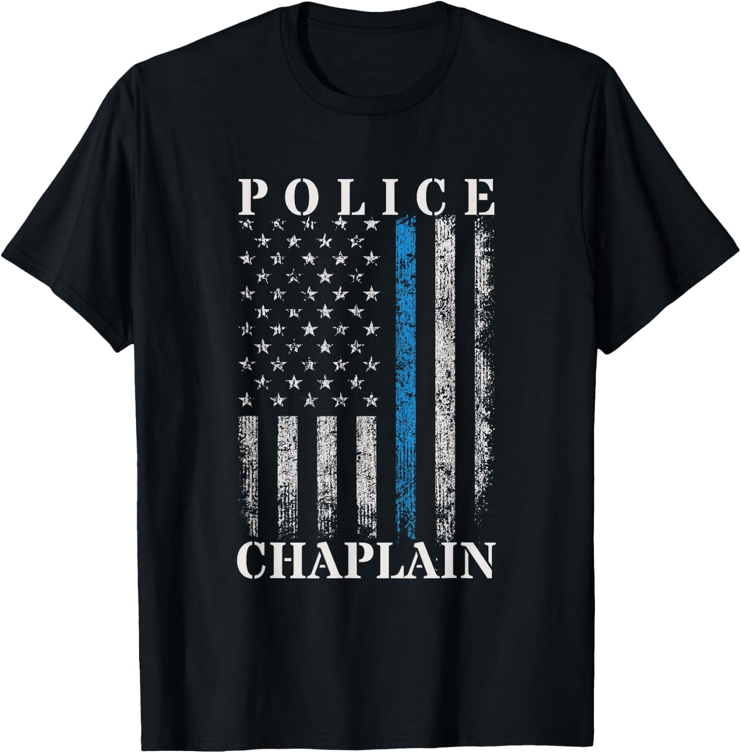 Police Chaplain American Flag USA Law Enforcement T-Shirt - T-Shirt | Black