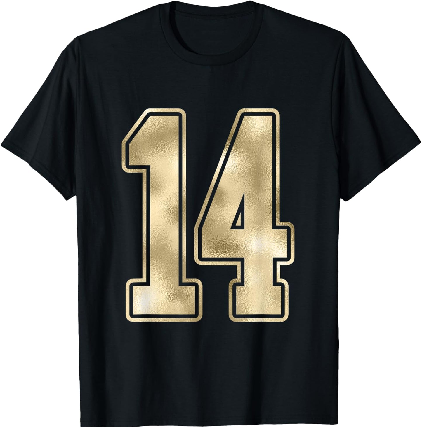 #14 Gold Outline Number 14 Sports Fan Jersey Style Shirt T-Shirt - T-Shirt | Black