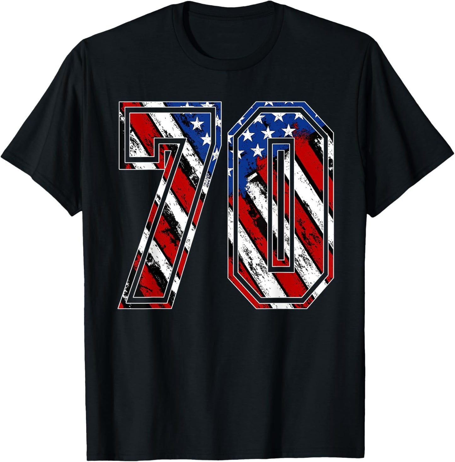 Number 70 Red White and Blue American Flag #70 Jersey Shirt T-Shirt - T-Shirt | Black