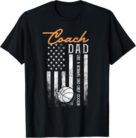 Basketball Coach Dad Like A Normal Dad Only Cooler USA Flag Men T-Shirt - T-Shirt | Black