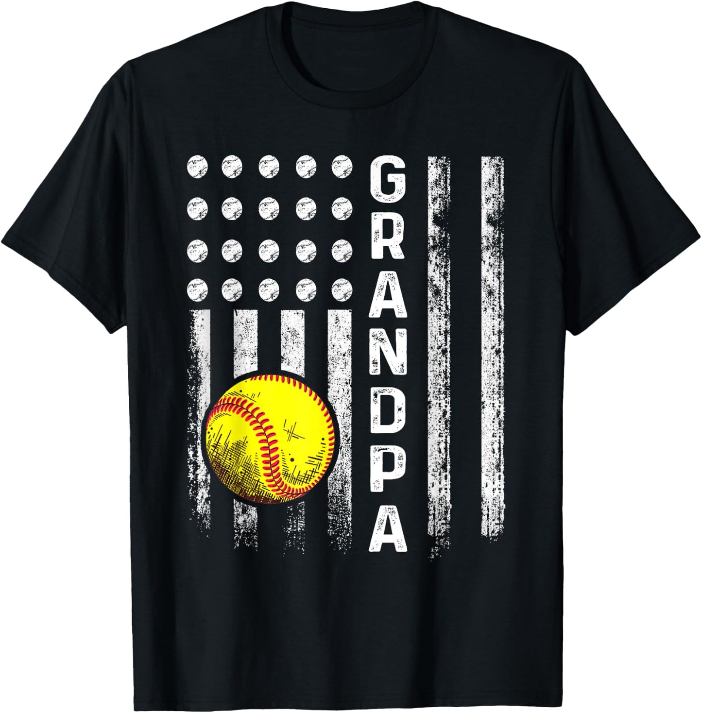 Softball Grandpa American Flag Father's Day 4th Of July T-Shirt - T-Shirt | Black