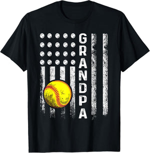 Softball Grandpa American Flag Father's Day 4th Of July T-Shirt - T-Shirt | Black