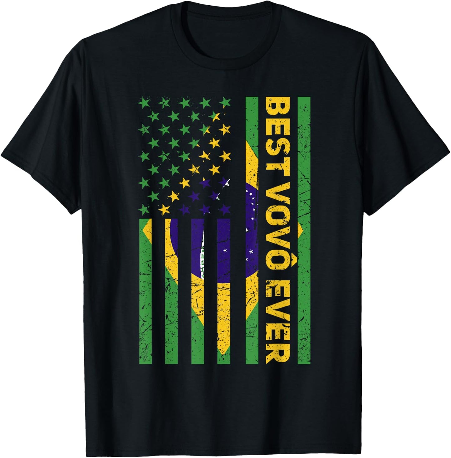 Best Vovô Brazil American Flag Retro Brasilian Grandpa T-Shirt - T-Shirt | Black