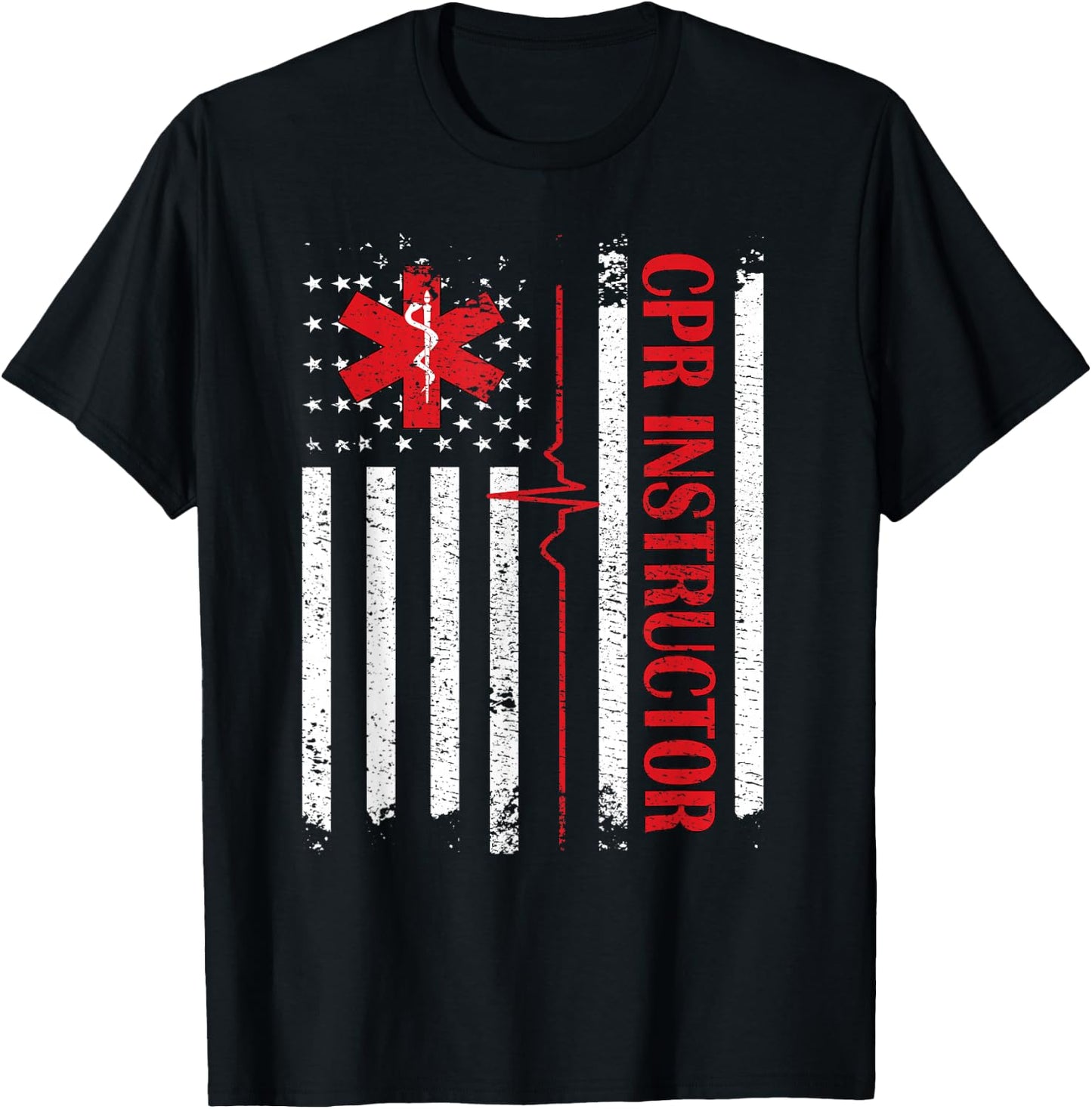 CPR Instructor American Flag EMS First Aid AED Certified CPR T-Shirt - T-Shirt | Black