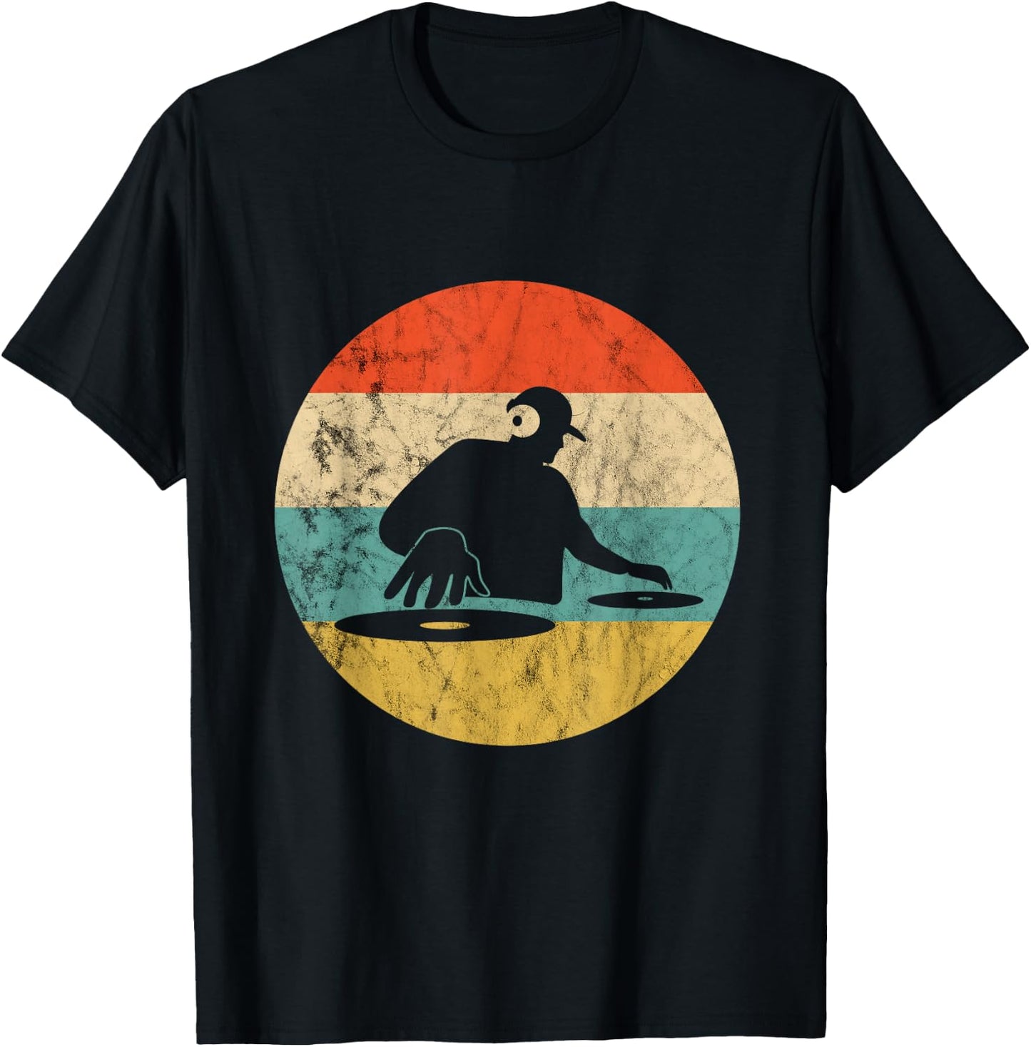 Turntable Beatmaker EDM Techno DJ Disc Retro Vintage Sunset T-Shirt - T-Shirt | Black