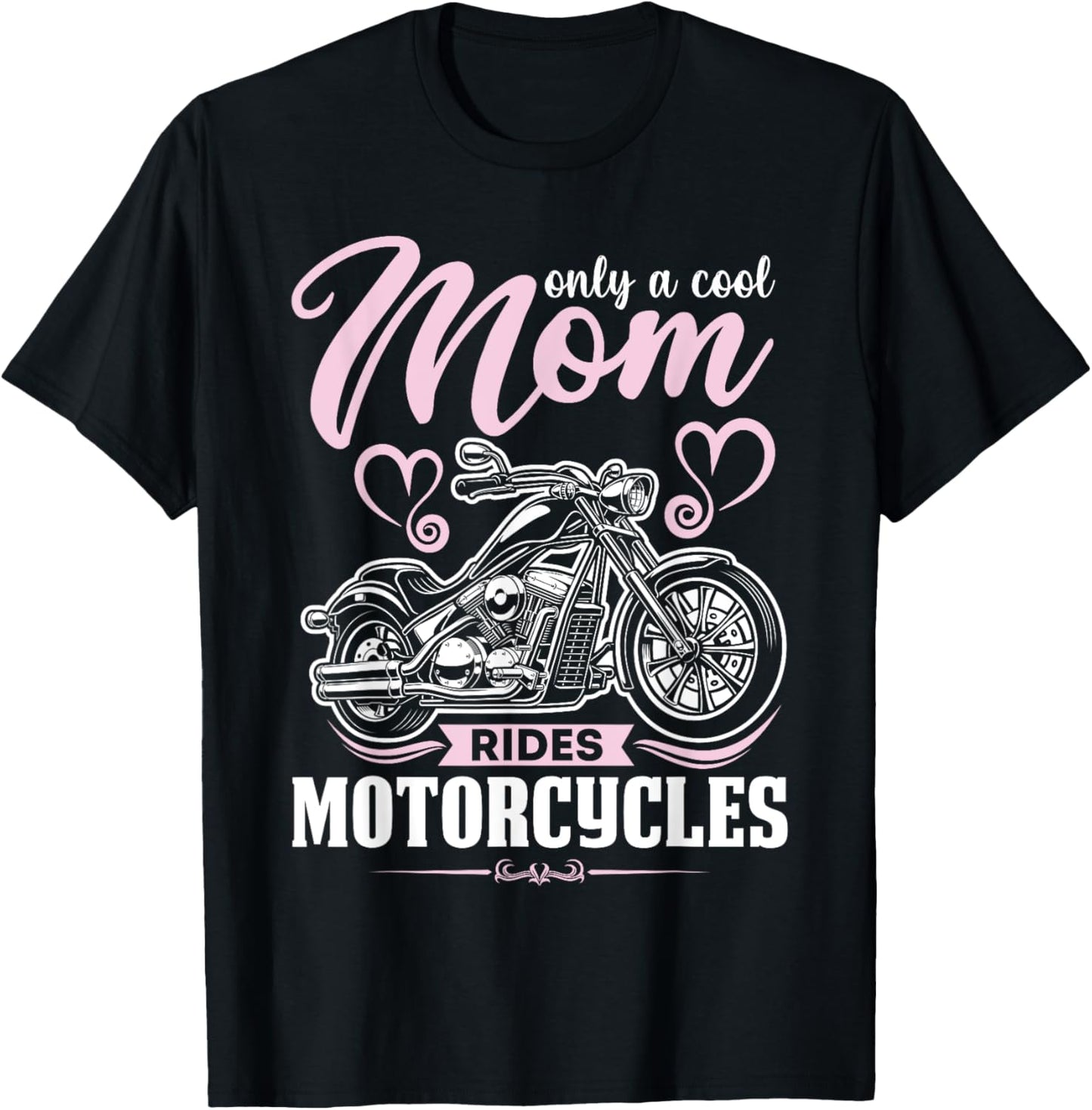 Classic Biker Only A Cool Mom Rides Motorcycles Wife Grandma T-Shirt - T-Shirt | Black