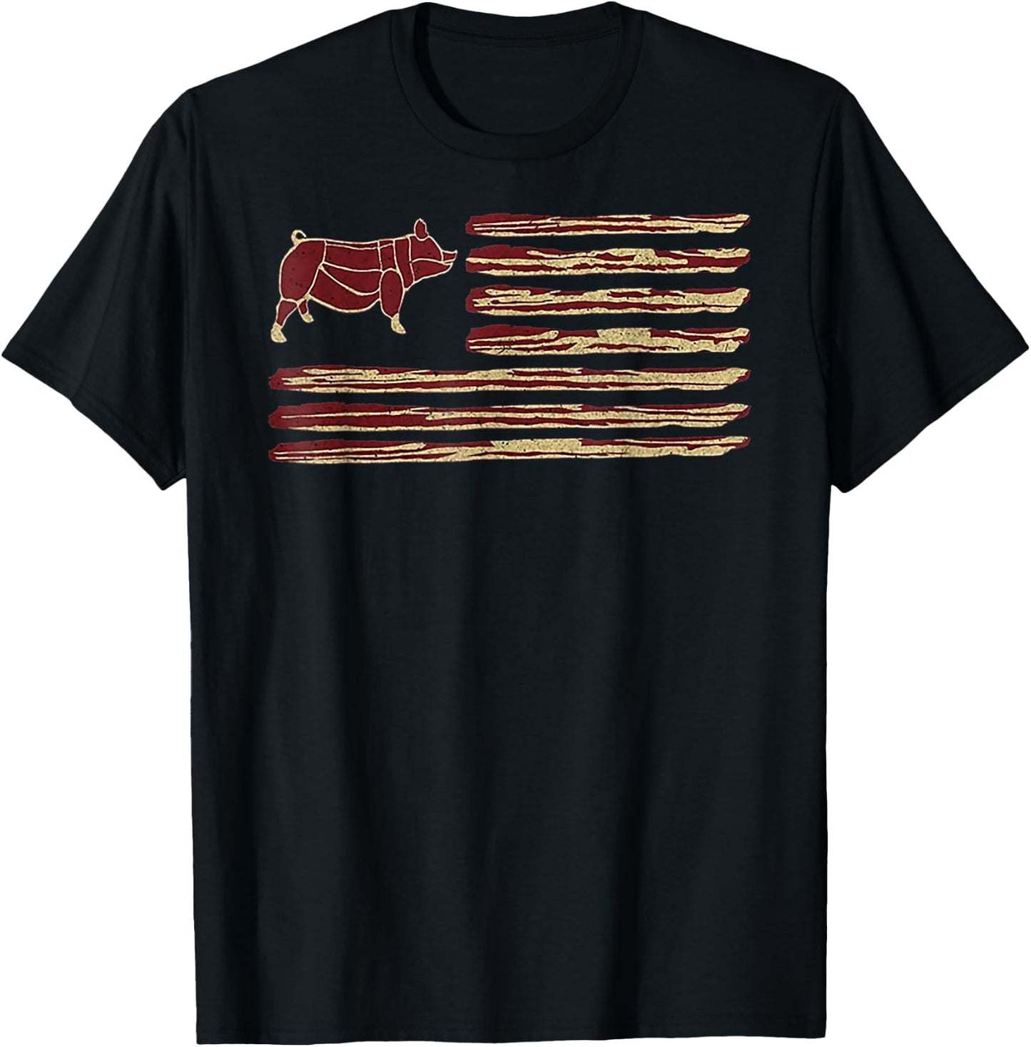 Bacon Flag Pig Vintage T-Shirt - T-Shirt | Black