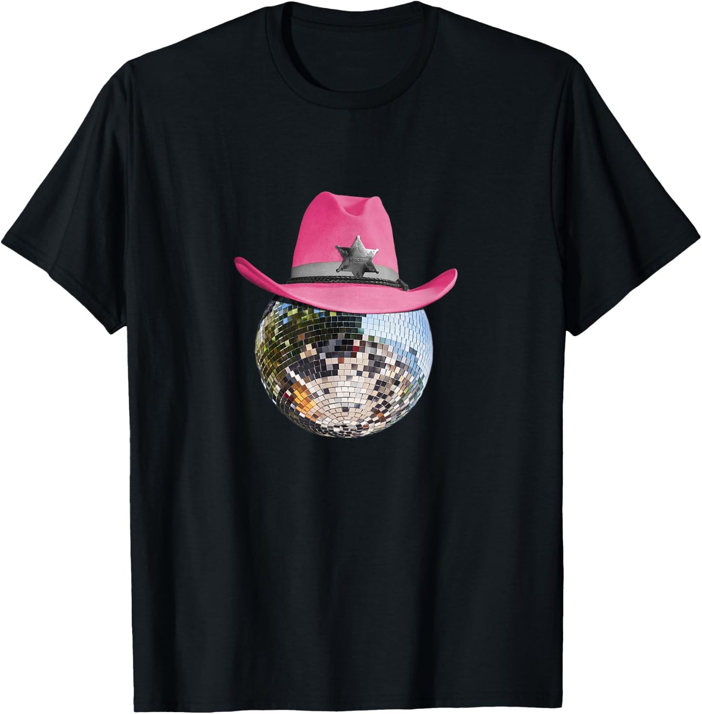 Retro Style Pink Cowboy Hat Club Disco Ball T-Shirt - T-Shirt | Black