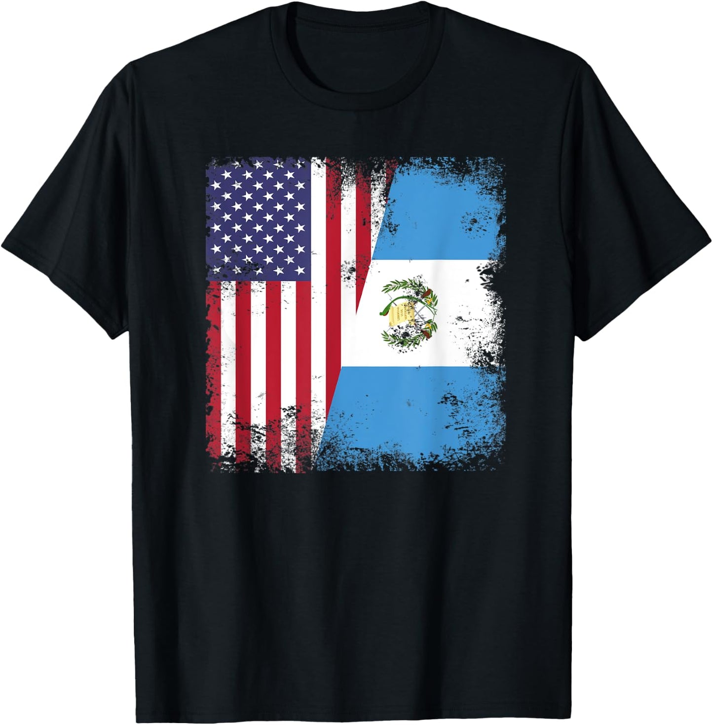 Half Guatemalan Flag | Vintage Guatemala USA Gift T-Shirt - T-Shirt | Black