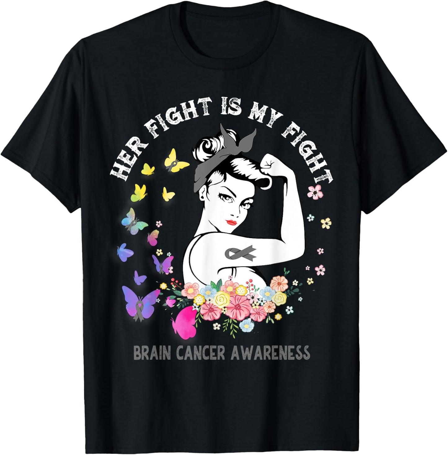Her Fight Is My Fight Brain Cancer Awareness Shirt T-Shirt - T-Shirt | Black