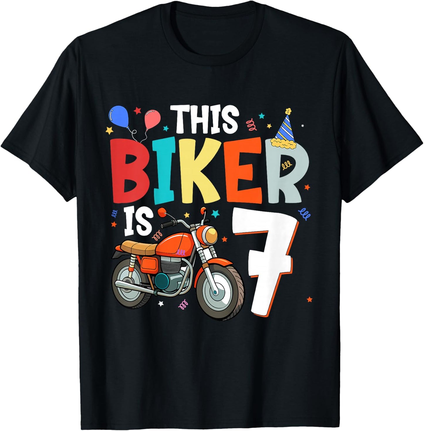 Kids Motorcycle 7th Birthday 7 Seventh Seven Yr Old Biker Boys T-Shirt - T-Shirt | Black