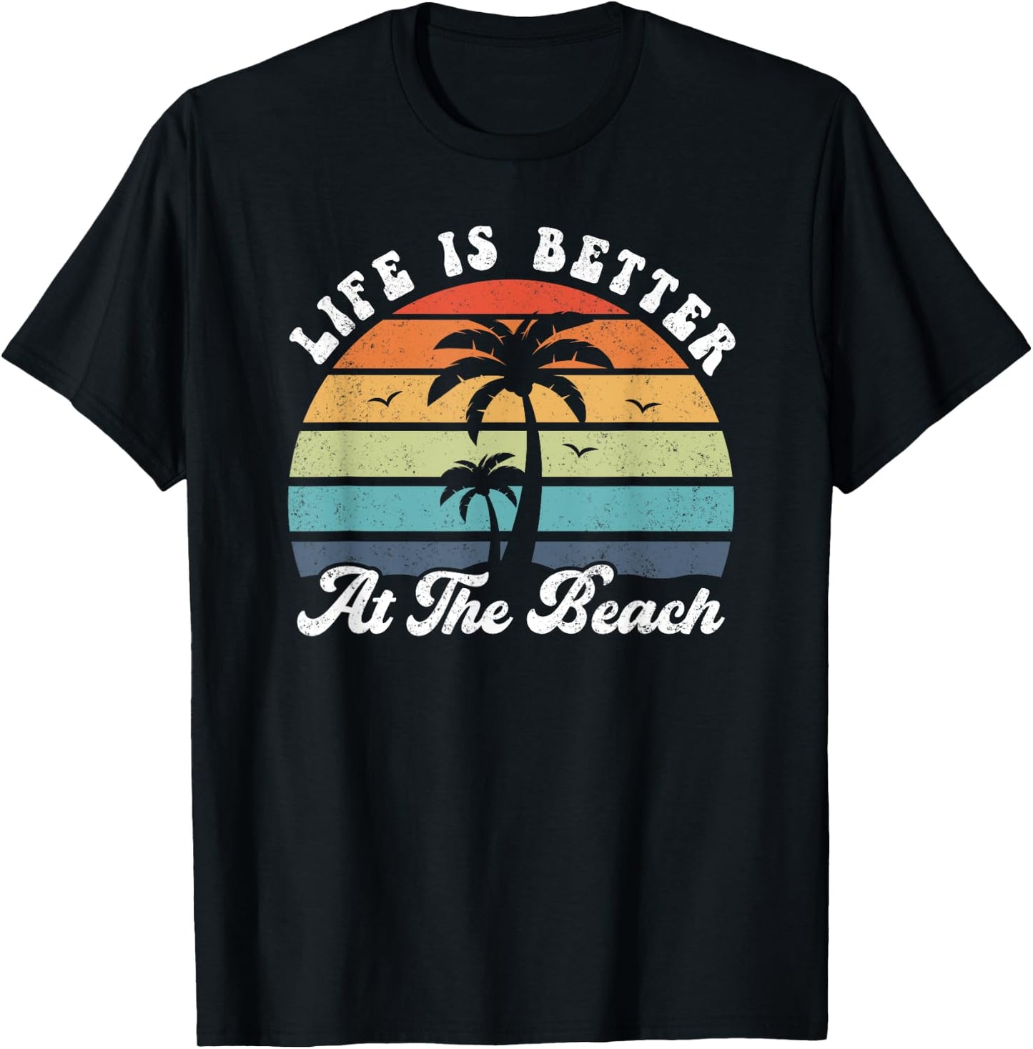 Life Is Better At The Beach Palm Tree Retro Shirt Vacation Women Kids T-Shirt - T-Shirt | Black