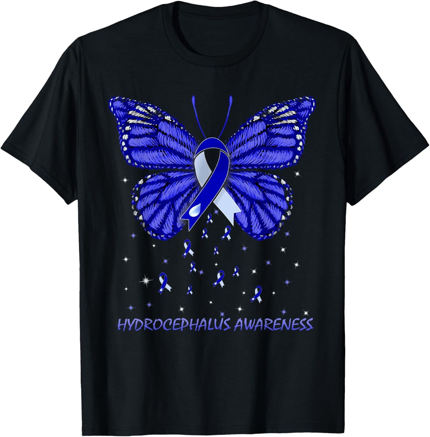 Hydrocephalus Awareness Butterfly T-Shirt - T-Shirt | Black