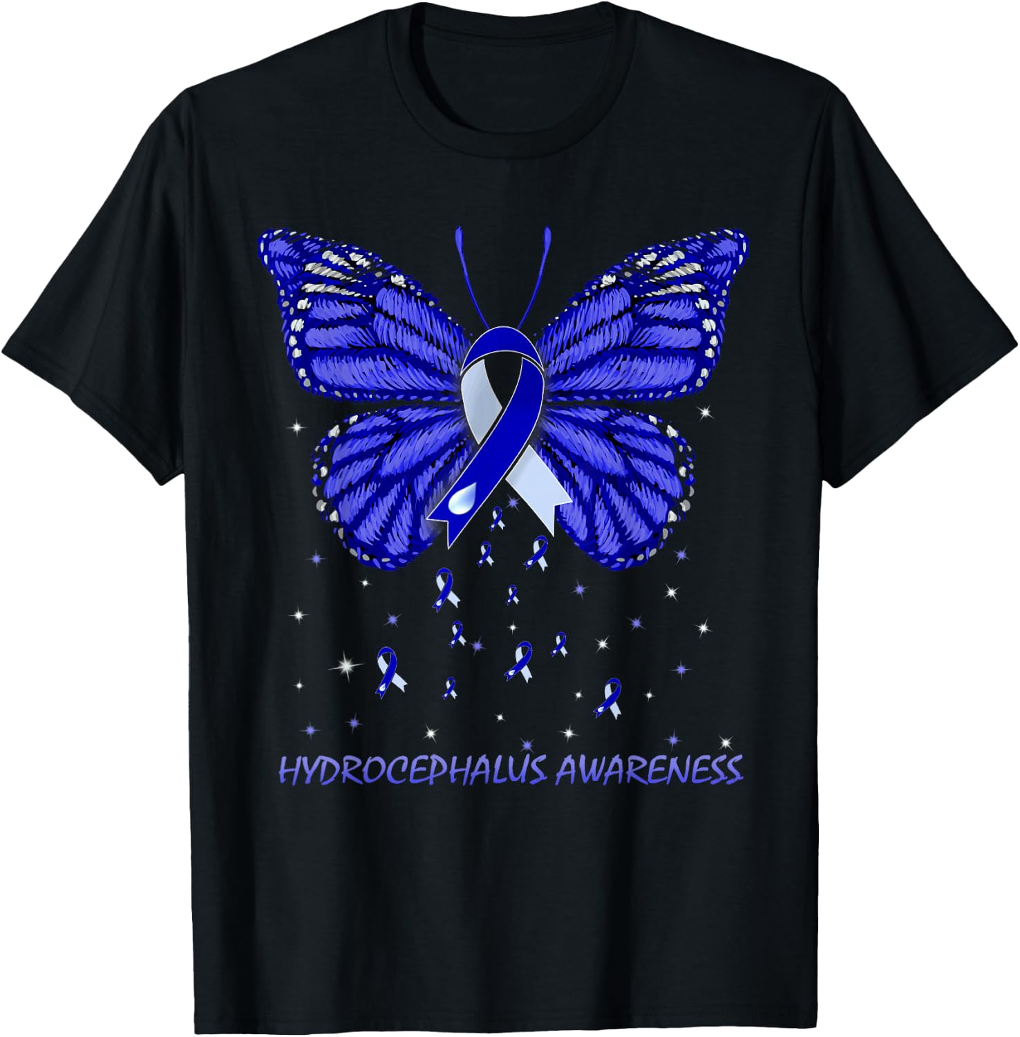 Hydrocephalus Awareness Butterfly T-Shirt - T-Shirt | Black