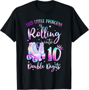 10th Birthday Rolling Into 10 Double Digits Roller Skate T-Shirt - T-Shirt | Black