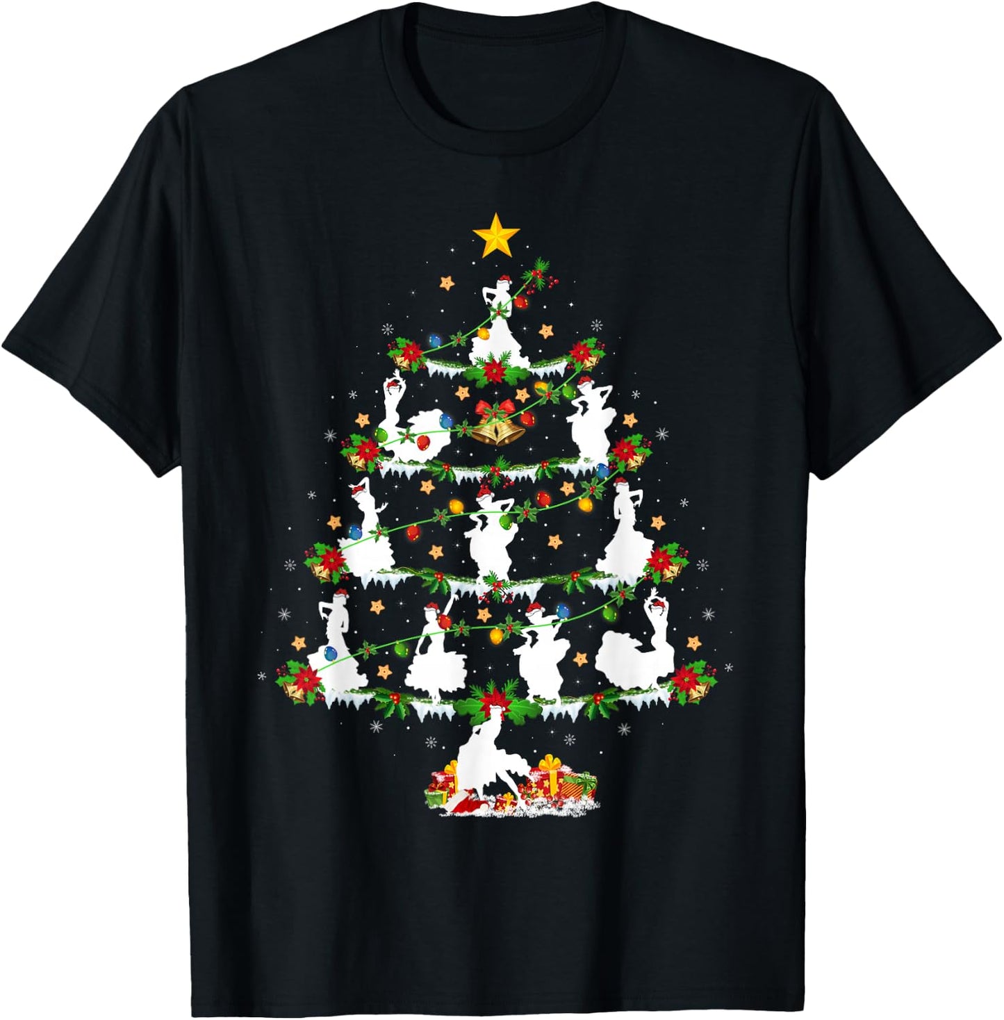 Flamenco Dance Lover Xmas Lighting Flamenco Christmas Tree T-Shirt - T-Shirt | Black