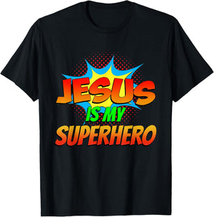Jesus Is My Superhero Comic Book Christian Religious Easter T-Shirt - T-Shirt | Black