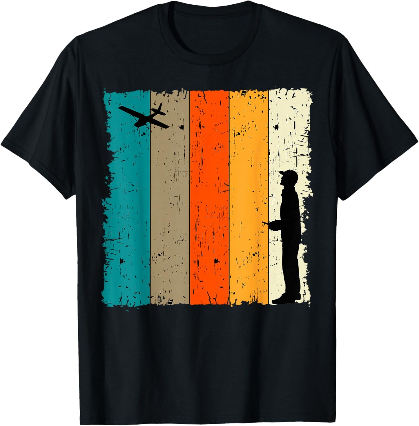 RC Airplane Retro Vintage Battery Operator Aerodynamic Plane T-Shirt - T-Shirt | Black