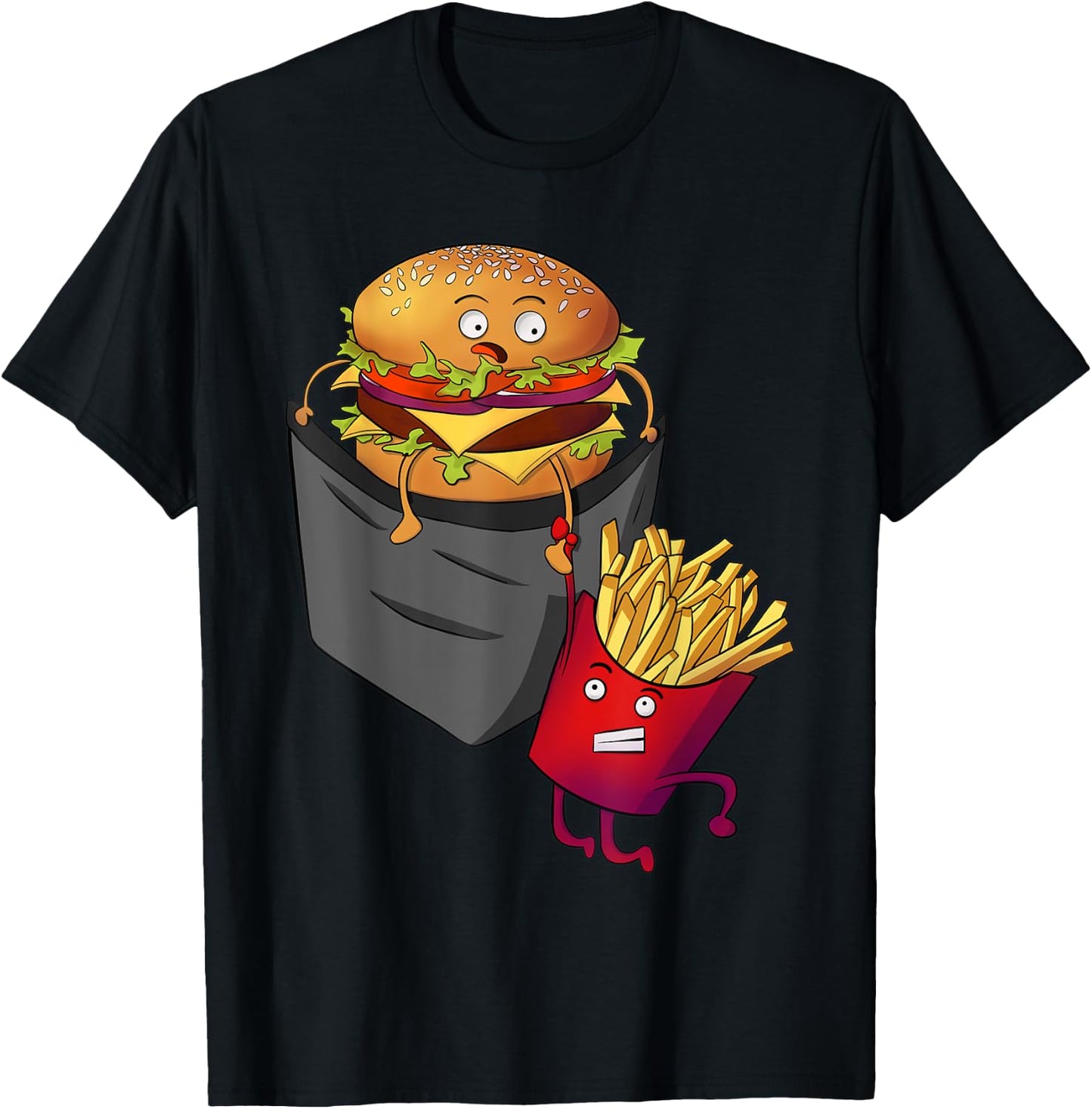 Fast Food in Pocket - Fries Burger Pommes Frites Potato T-Shirt - T-Shirt | Black