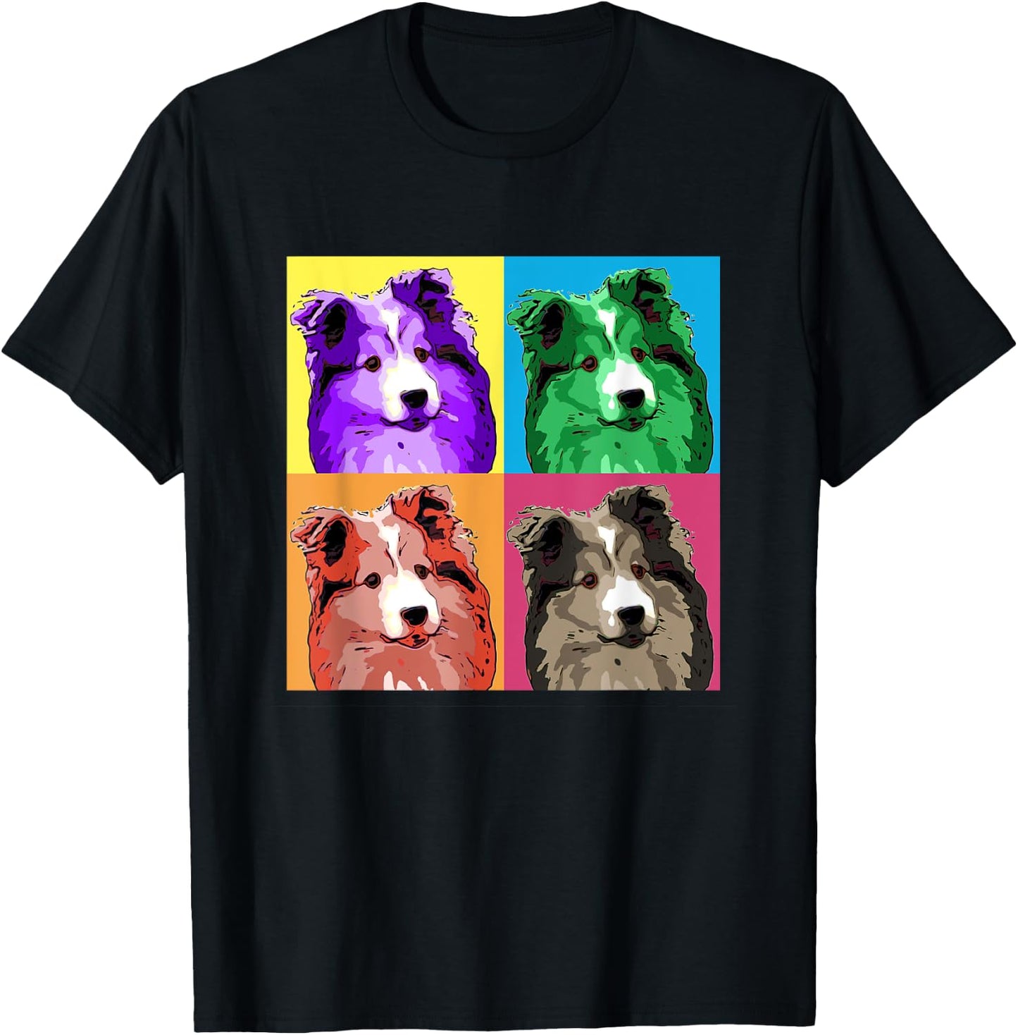 Sheltie Pop Art Style Shetland Sheepdog Women Girls Kids T-Shirt - T-Shirt | Black