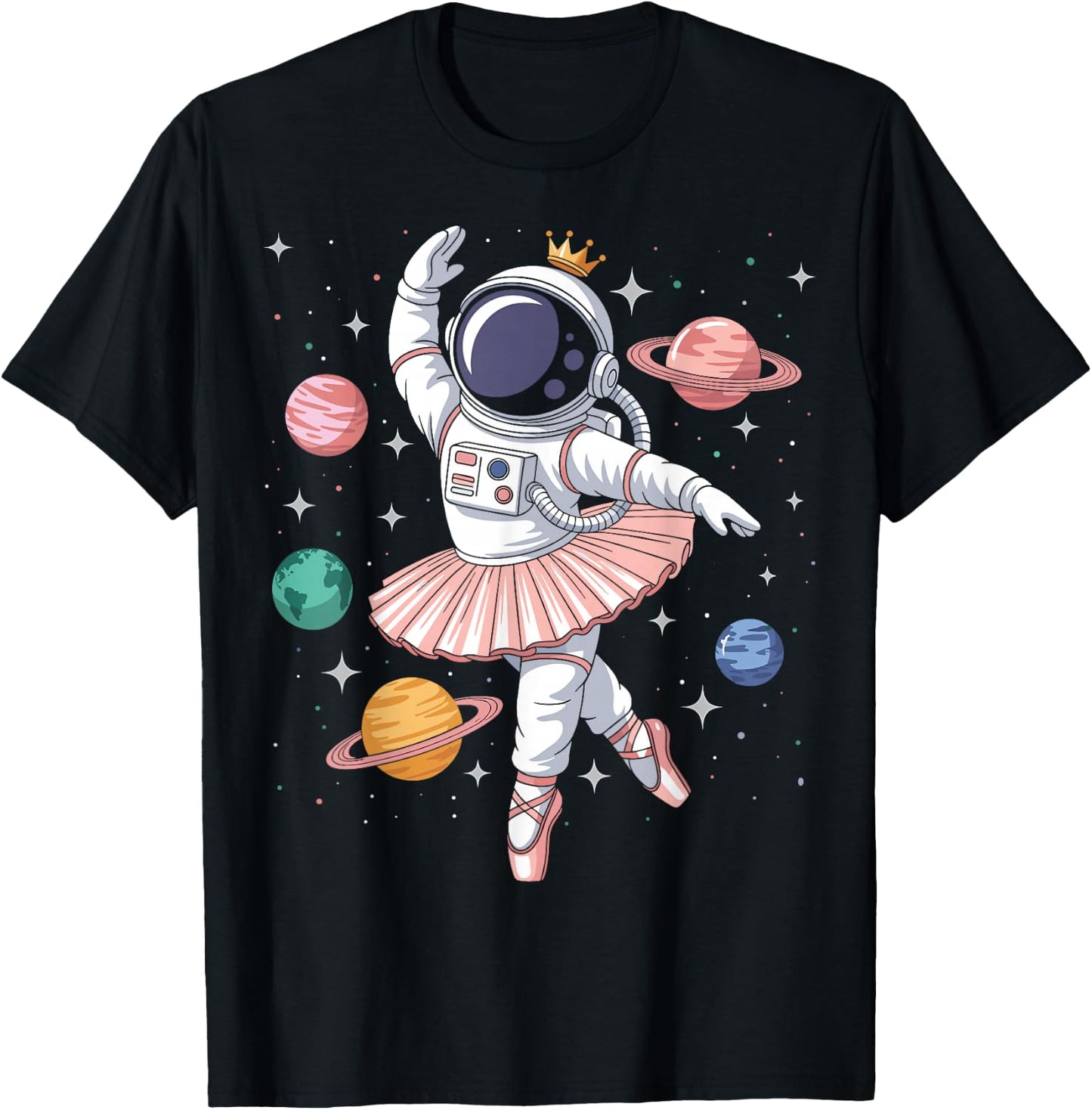 Ballerina Astronaut Dancing Space Dancer T-Shirt - T-Shirt | Black
