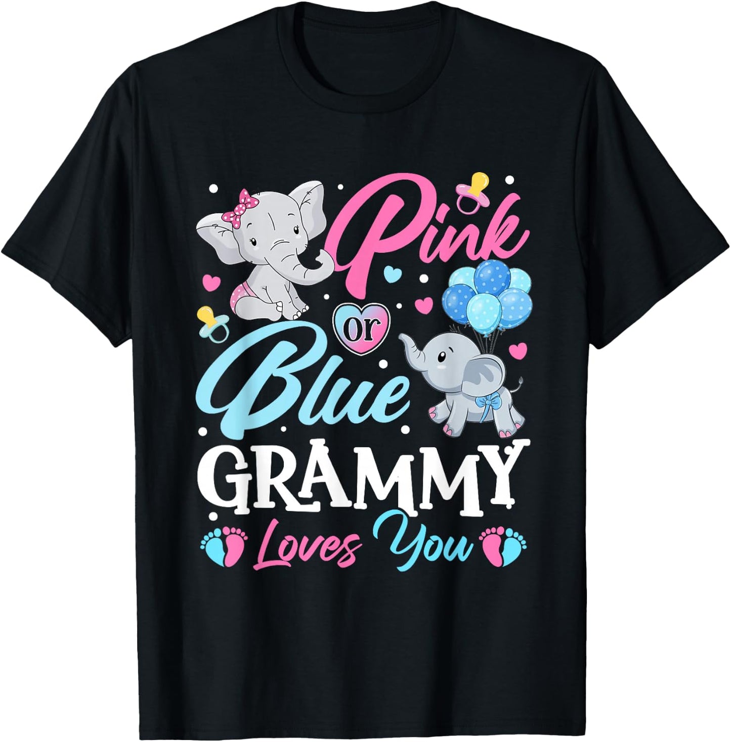 Elephant Blue Pink Grammy Loves You Pregnancy Reveal T-Shirt - T-Shirt | Black