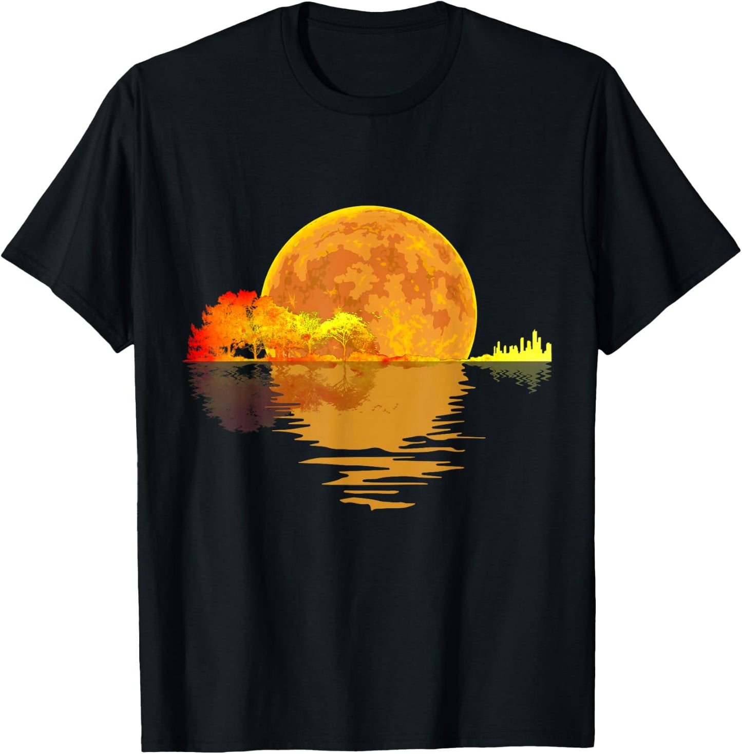 Guitar Nature Moon Music Lover Gift Acoustic Guitar T-Shirt - T-Shirt | Black