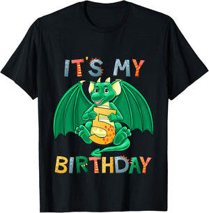 Kids It's My 5th Birthday Dragon 5 Birthday 5 Year Old Boy T-Shirt - T-Shirt | Black