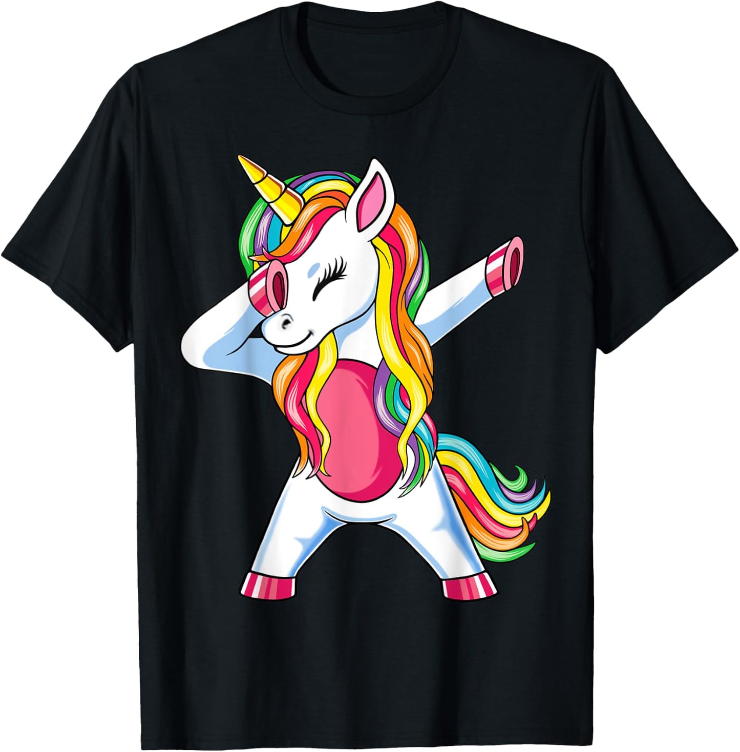 Dabbing Unicorn Girls Kids Women Rainbow Unicorns T-Shirt - T-Shirt | Black