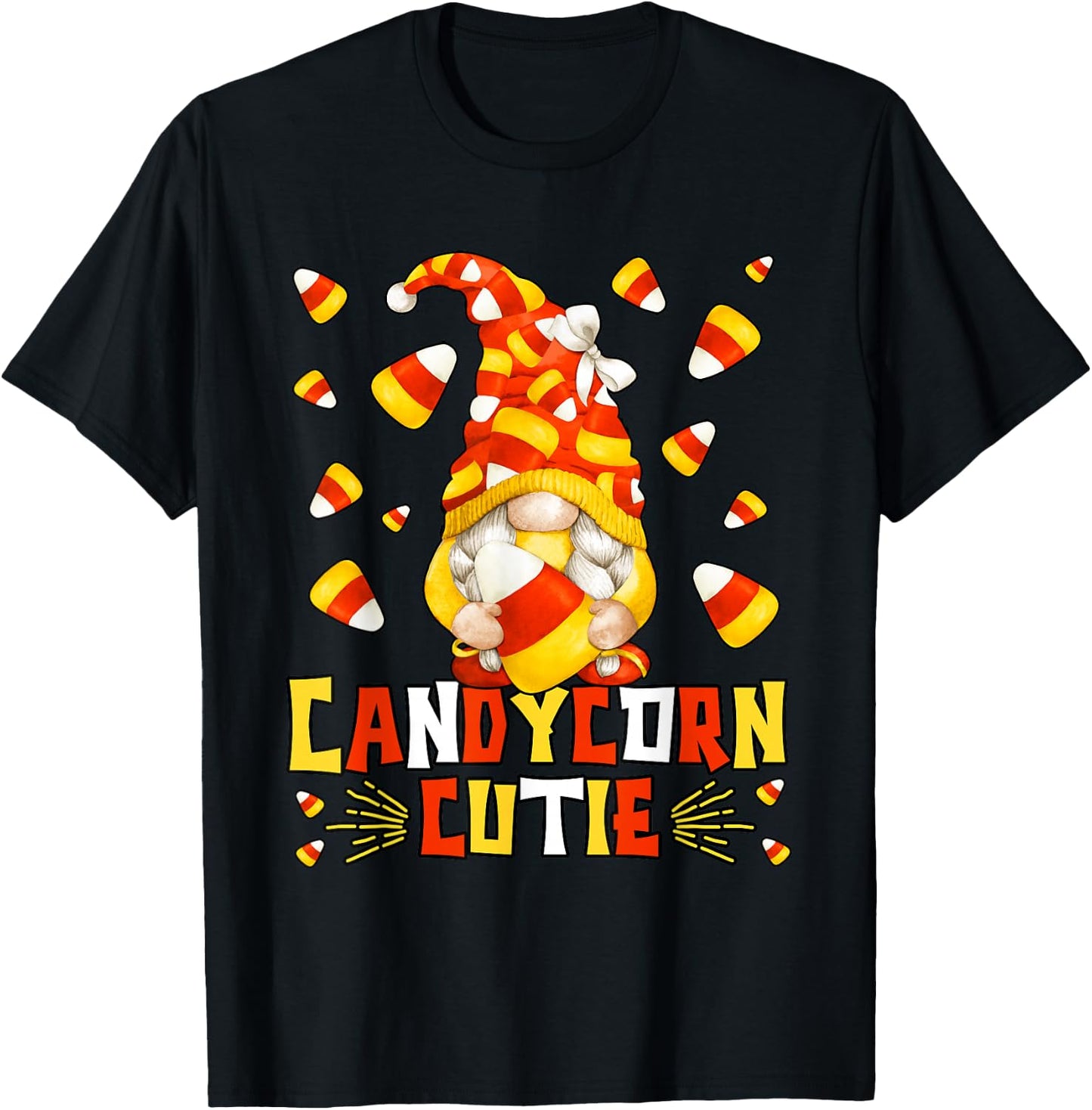 Cute Candy Corn Cutie For Kids & Halloween Candycorn Gnome T-Shirt - T-Shirt | Black