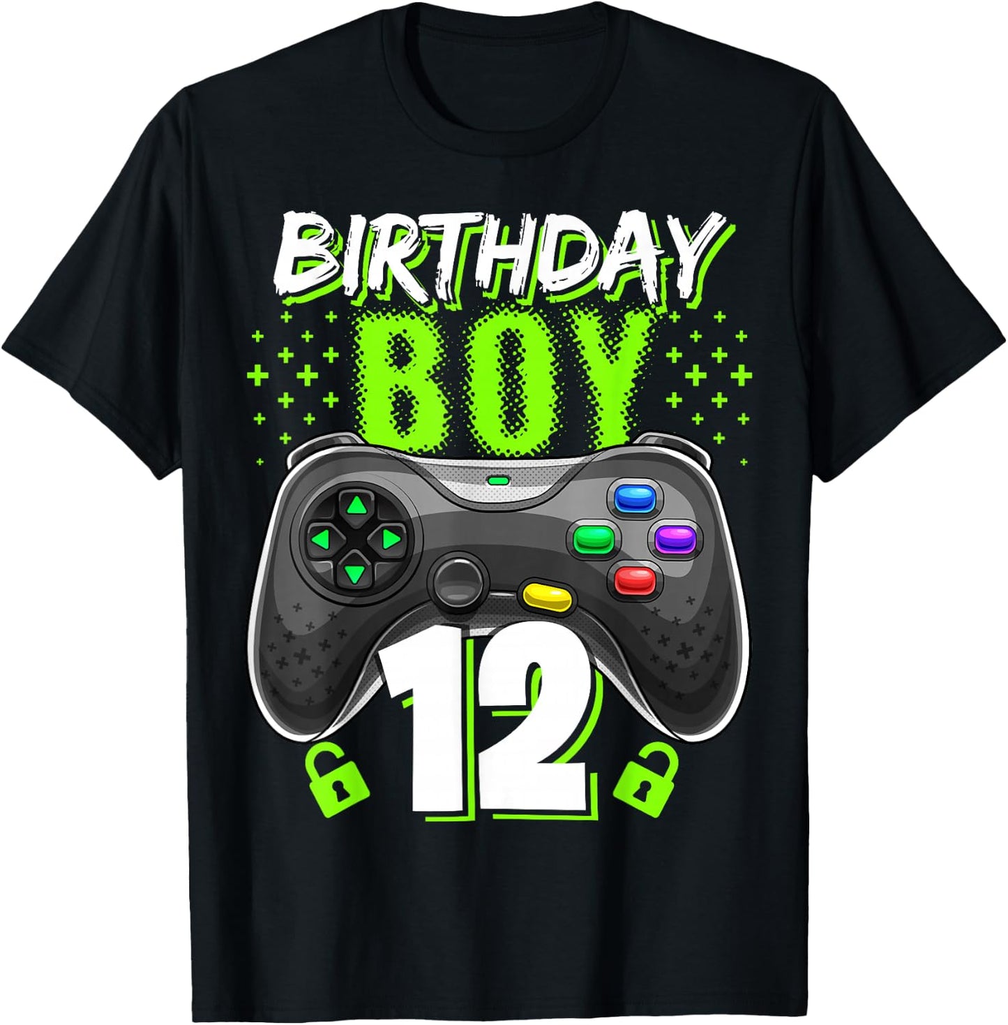 Birthday Boy 12 Video Game Controller Gamer 12th Birthday T-Shirt - T-Shirt | Black