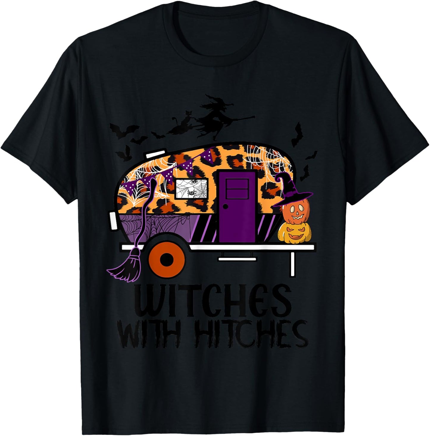 d2Ab Leopard Camping RV Witches With Hitches Halloween Party T-Shirt - T-Shirt | Black
