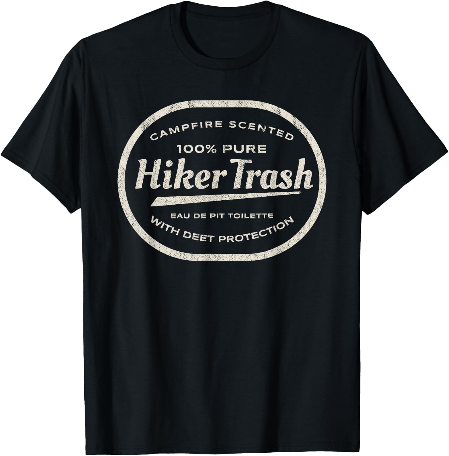 Funny Hiker Trash Logo Design for Long Distance Backpackers T-Shirt - T-Shirt | Black