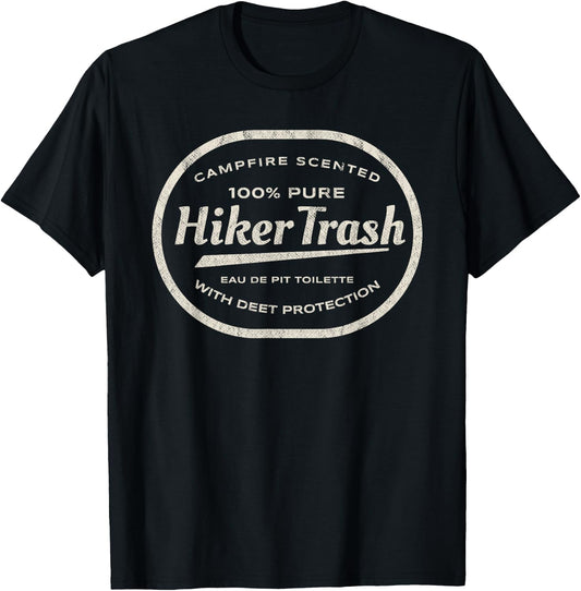 Funny Hiker Trash Logo Design for Long Distance Backpackers T-Shirt - T-Shirt | Black