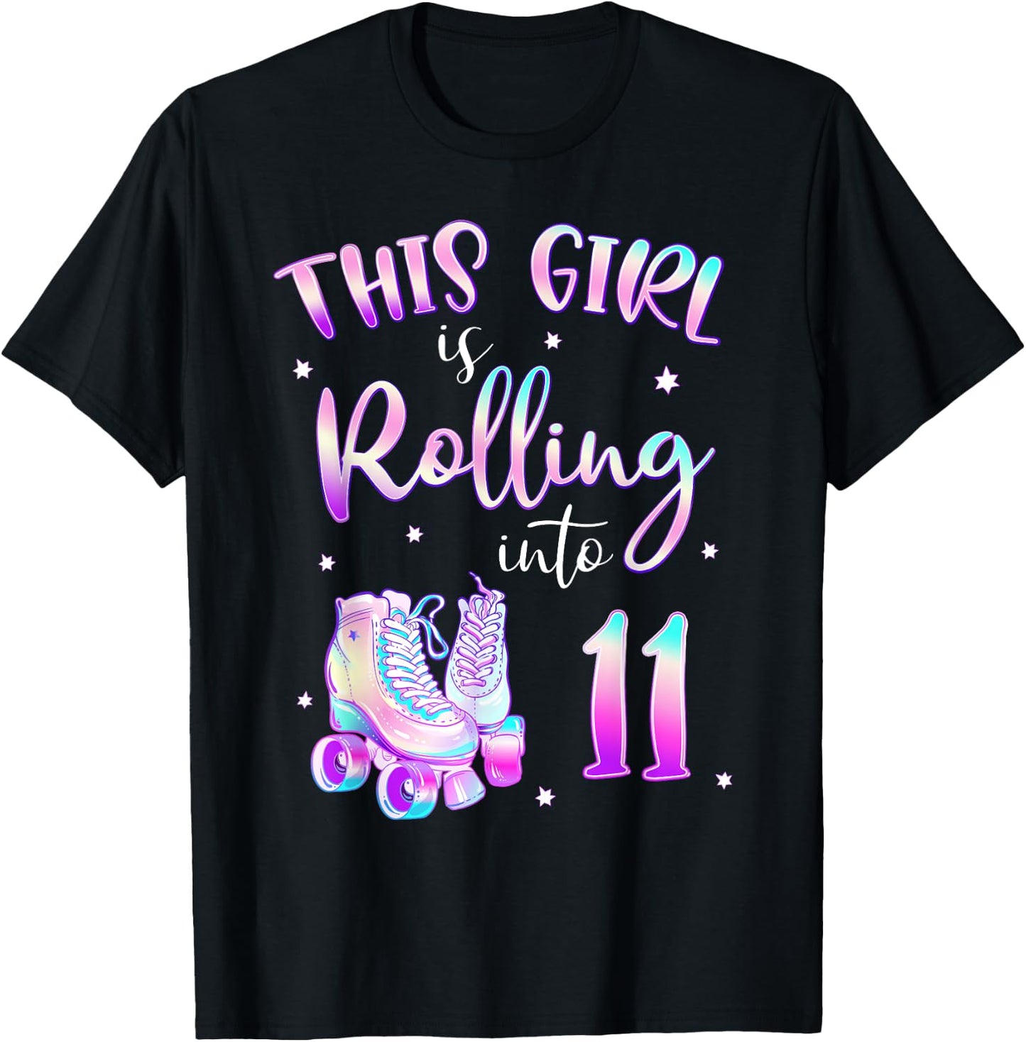 11th Bday Rolling Into 11 Birthday Girl Roller Skate Party T-Shirt - T-Shirt | Black