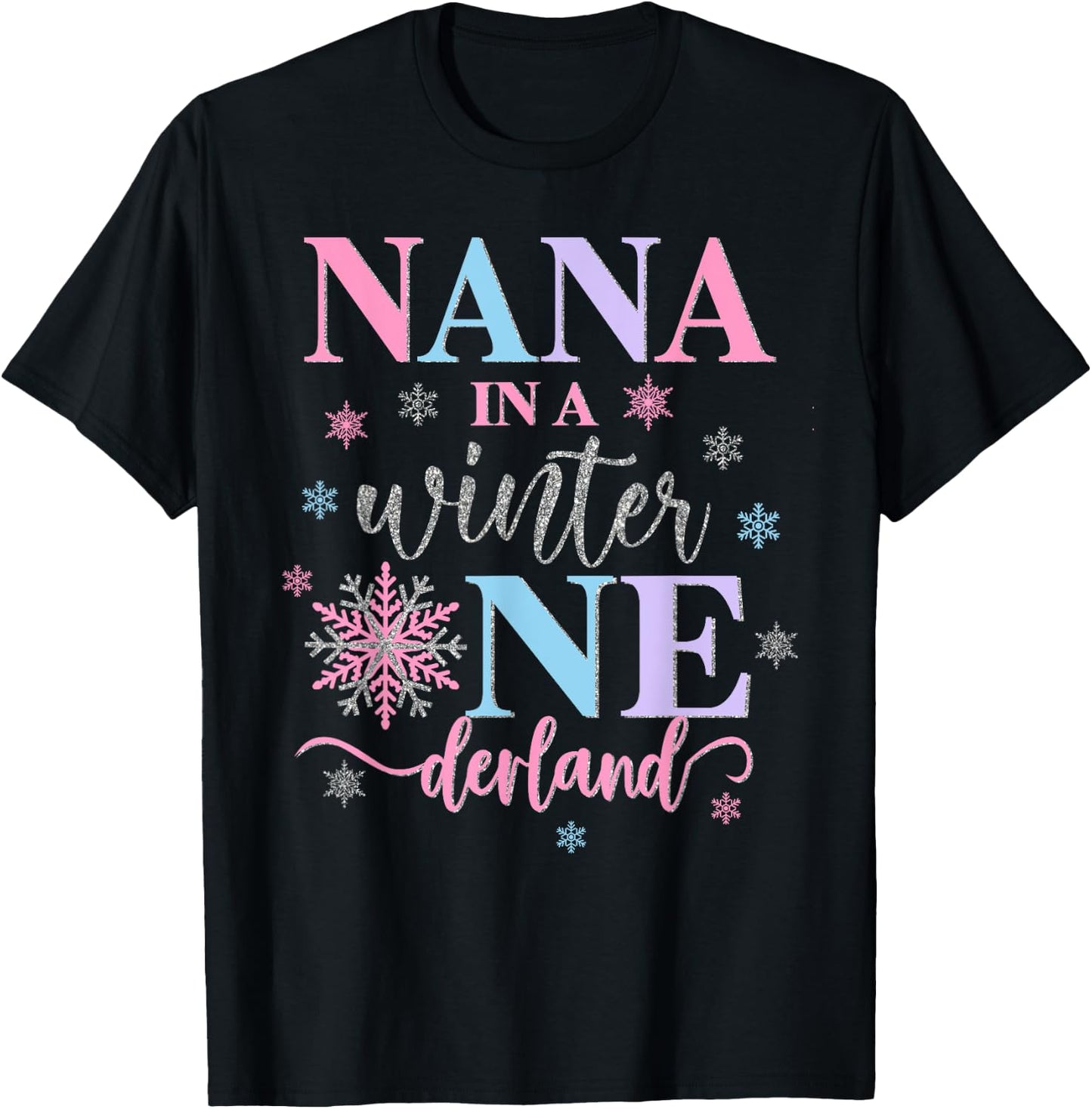 Nana in a Winter Onederland Birthday Girl Sweet Snowflake T-Shirt - T-Shirt | Black