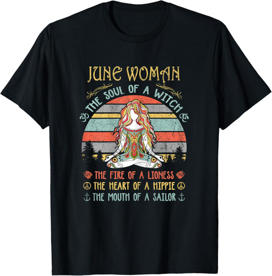 June Woman The Soul Of A Witch Vintage Birthday T-Shirt - T-Shirt | Black