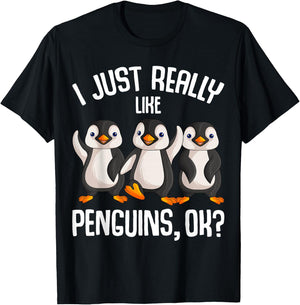 I Just Really Like Penguins Kids Girl Boys Women Penguin T-Shirt - T-Shirt | Black