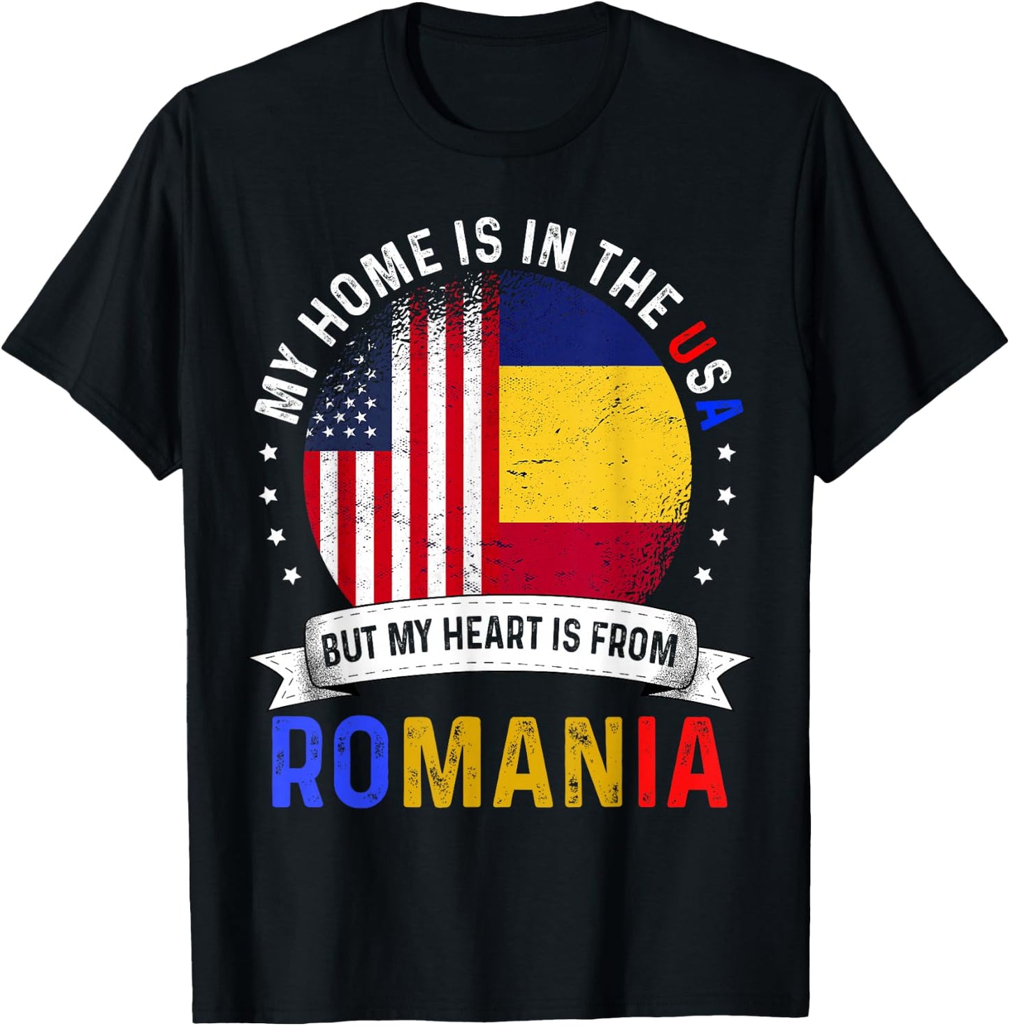 Romanian American Patriot Heart is from Romania Flag T-Shirt - T-Shirt | Black