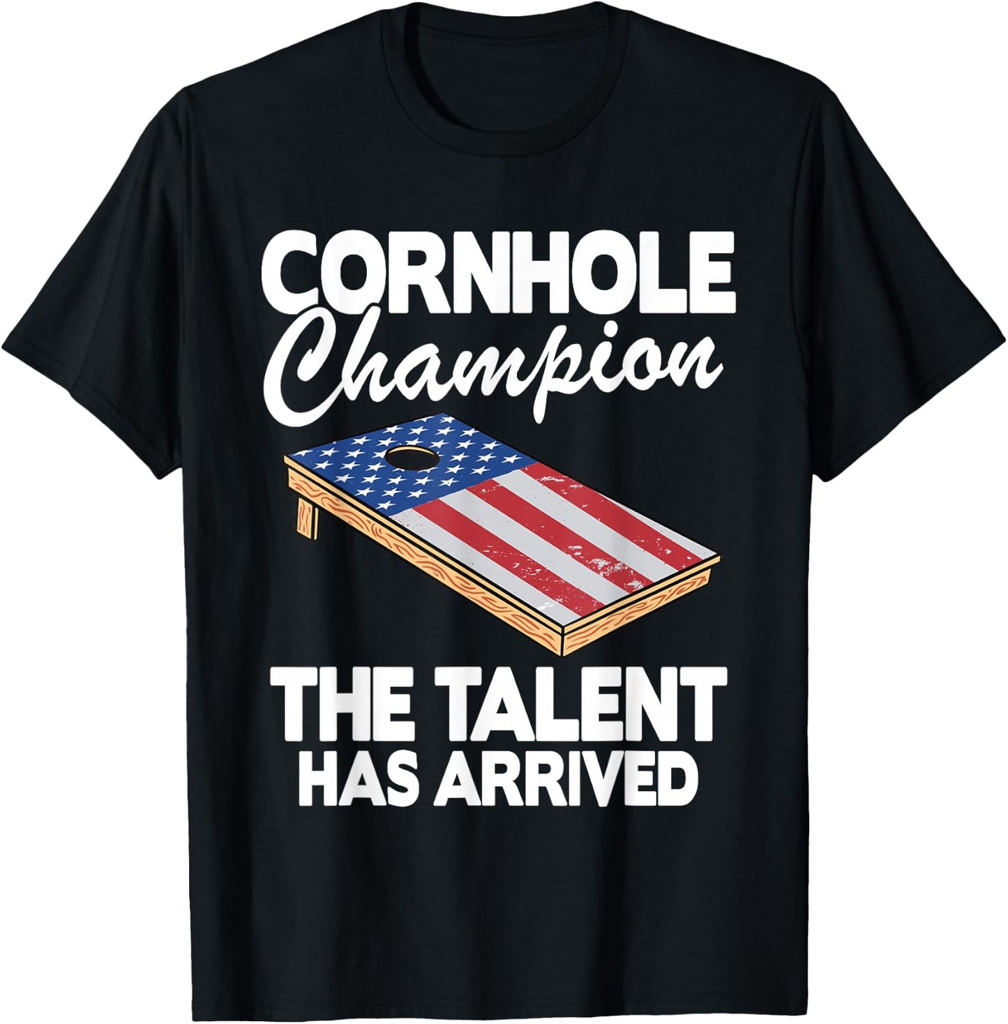 Cornhole Champion American Flag Board Funny Cornhole T-Shirt - T-Shirt | Black