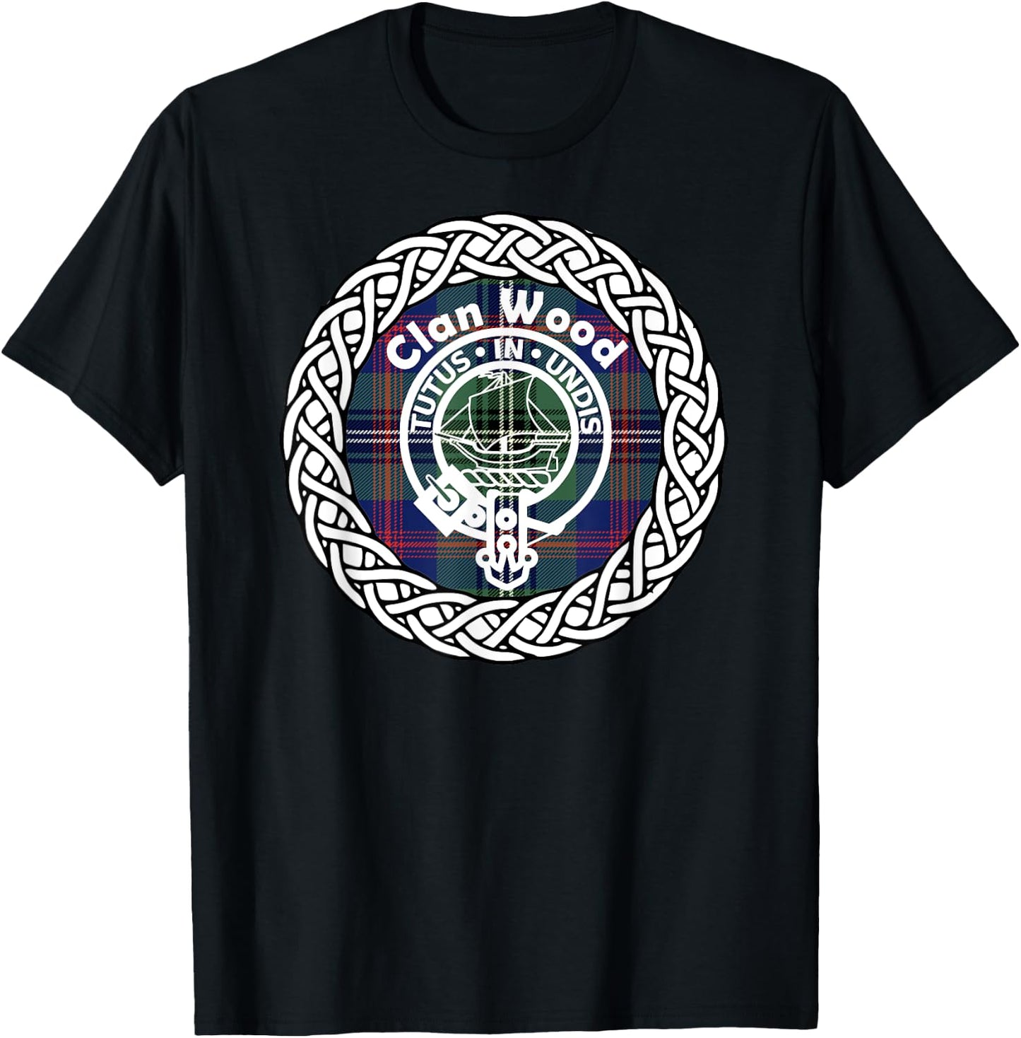 Wood surname Scottish clan tartan crest badge T-Shirt - T-Shirt | Black