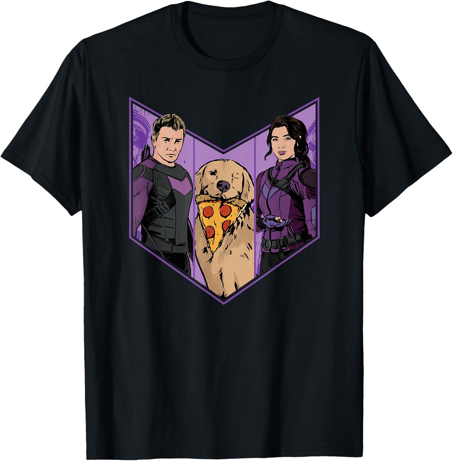 Marvel Hawkeye Clint Barton Kate Bishop and Lucky Arrow T-Shirt - T-Shirt | Black