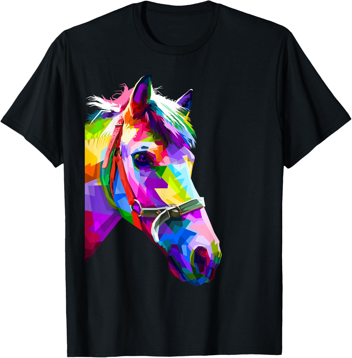 Colorful pop art horse portrait | Funny Horses T-Shirt - T-Shirt | Black