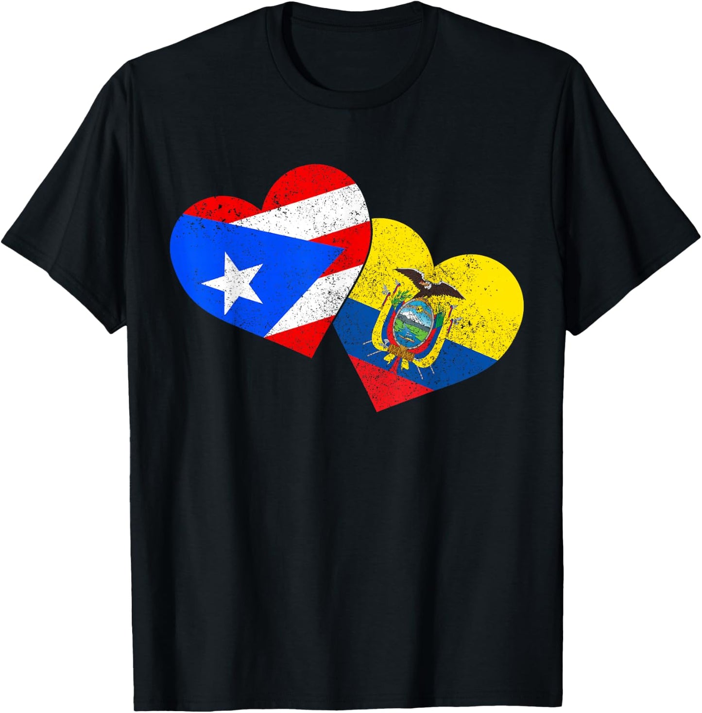 Ecuador Puerto Rico Flag Heart Ecuadorian Roots T-Shirt - T-Shirt | Black