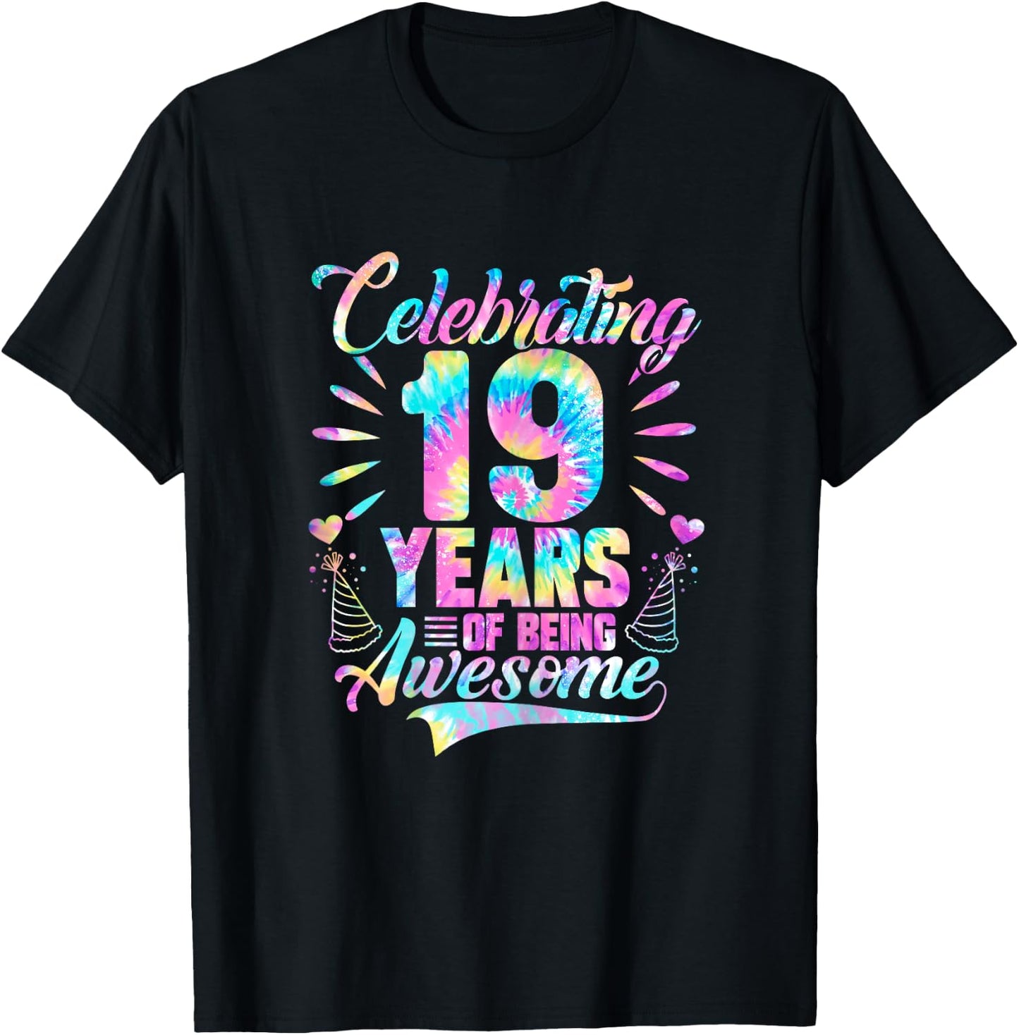 Celebrating 19 Year Of Being Awesome With Tie-dye Graphic T-Shirt - T-Shirt | Black